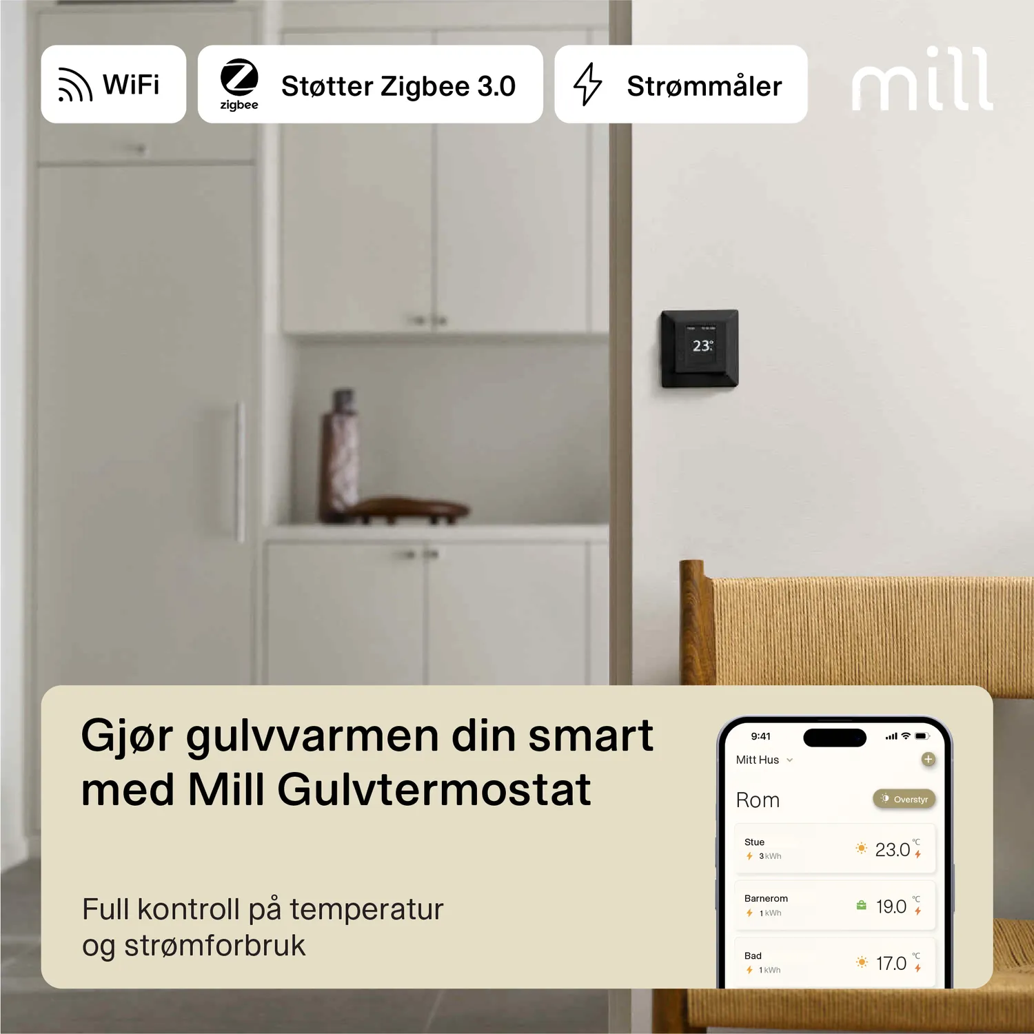 Mill Smart WiFi thermostat plancher chauffant noir