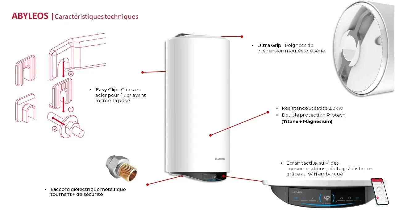 Ariston Abyleos Xpert Wifi chauffe-eau 200L stéatite mural