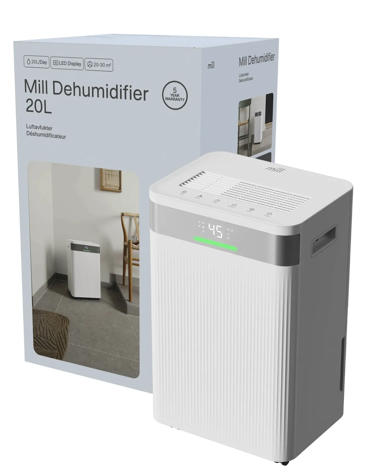 Mill déshumidificateur 20L jour silencieux buanderie