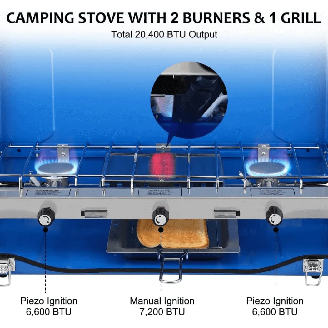 Camplux JK-5330 Réchaud camping gaz 3 feux 4,5 kW couvercle