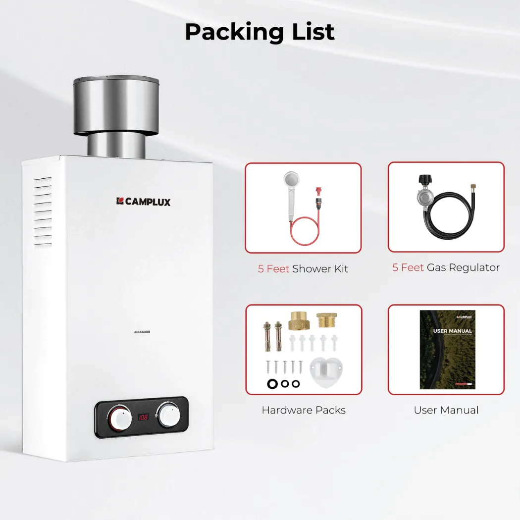 Camplux 2,64 GPM chauffe-eau gaz extérieur blanc 10L 68 000BTU