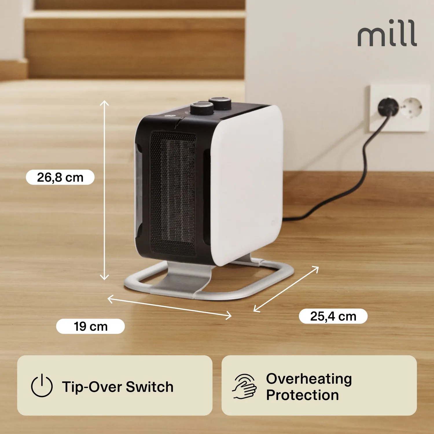 Mill Compact PTC 1800W radiateur soufflant pied alu