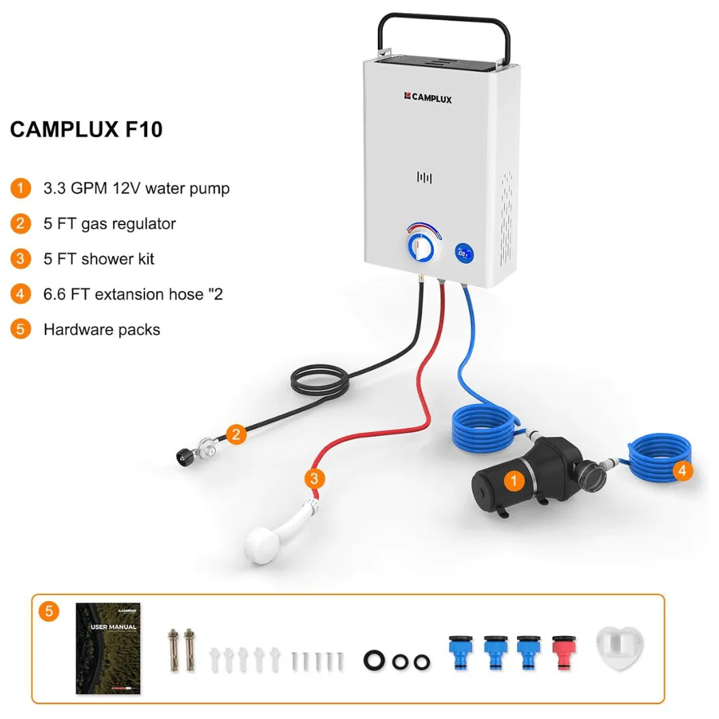 Camplux First F10 Pro chauffe-eau gaz 10L kit pompe