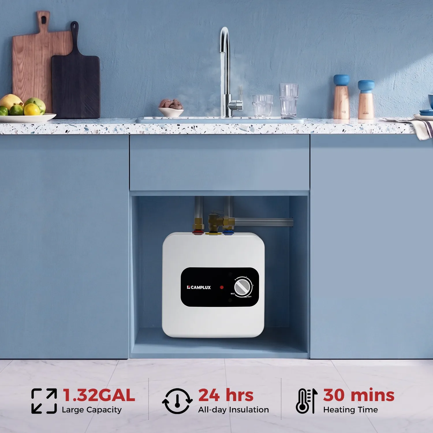 Camplux mini chauffe-eau électrique 5L 120V 3 températures