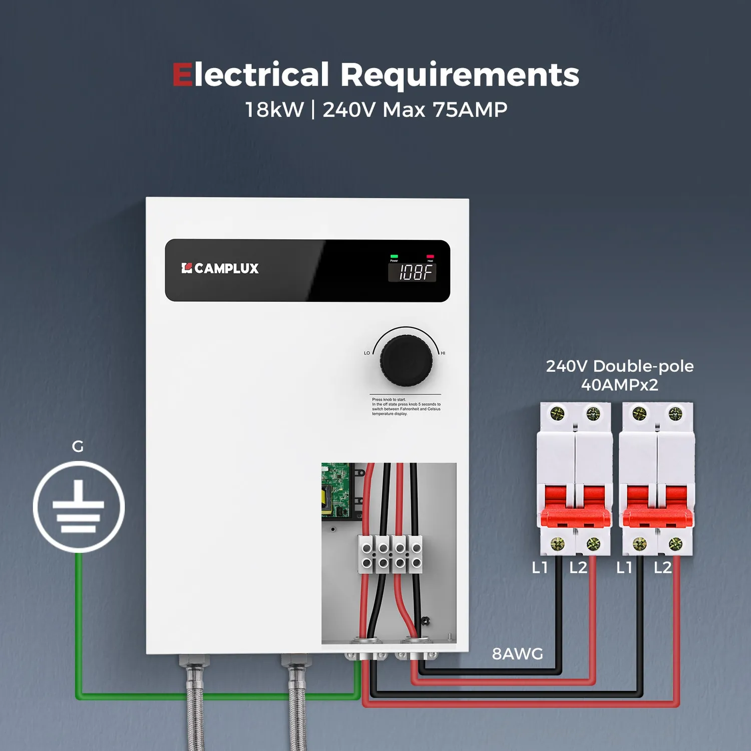 Camplux 18 kW chauffe-eau électrique instantané blanc