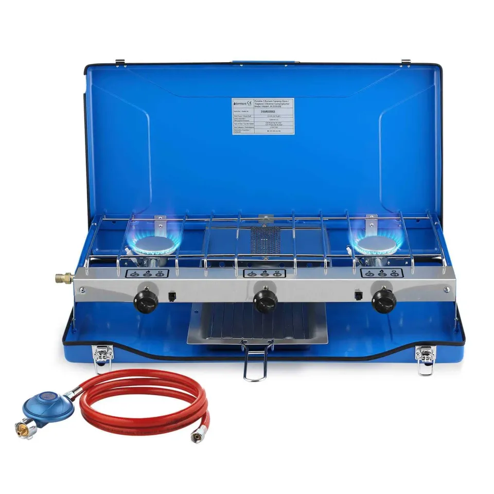 Camplux JK-5330-DE réchaud gaz 3 feux 4,5 kW avec couvercle