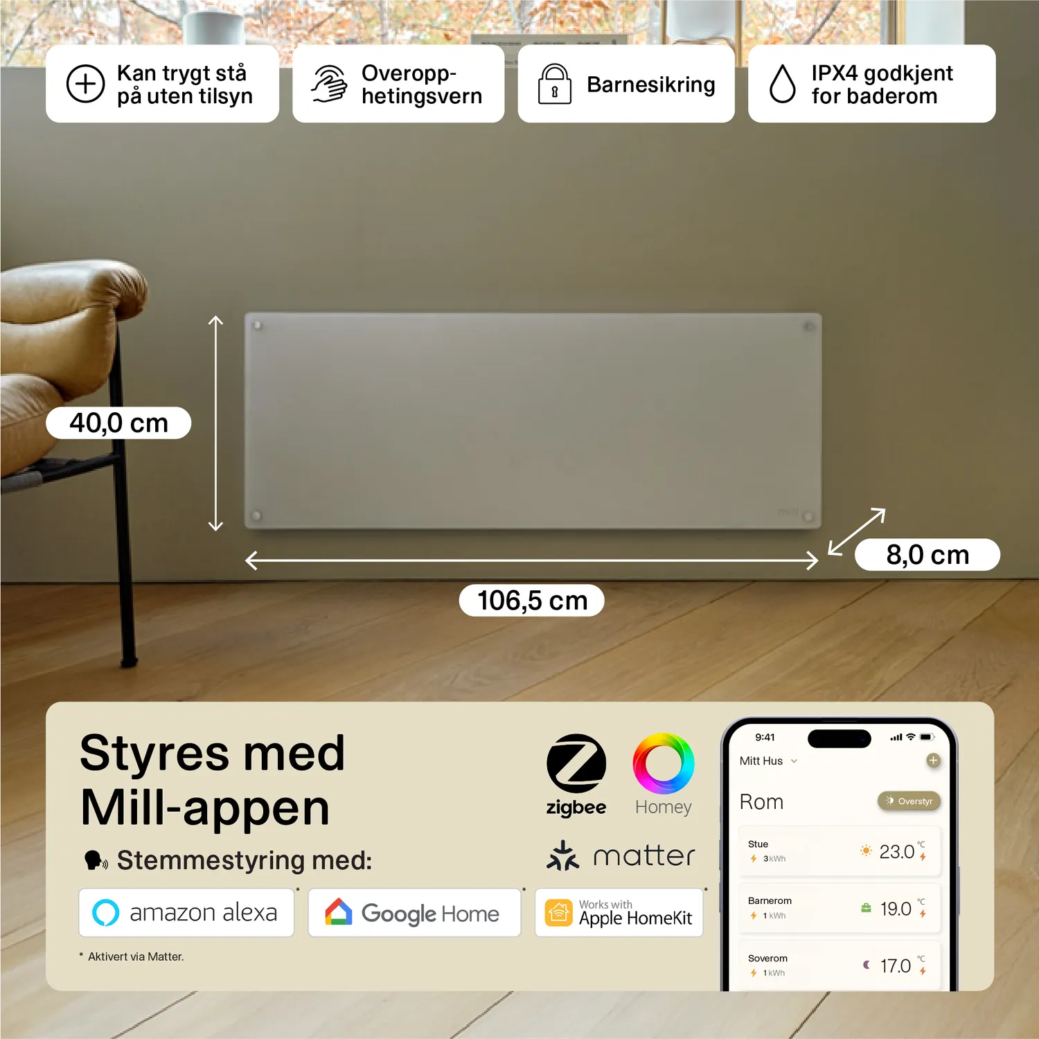 Mill Glass Smart WiFi Gen 4 radiateur panneau verre 1300W