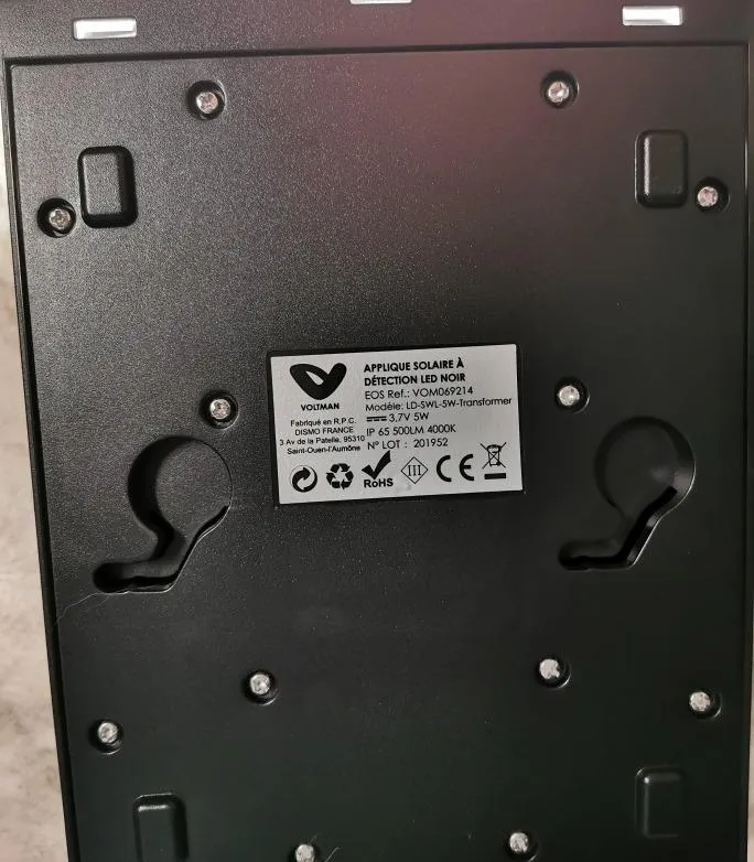 Voltman Eos applique solaire 500lm avec détecteur