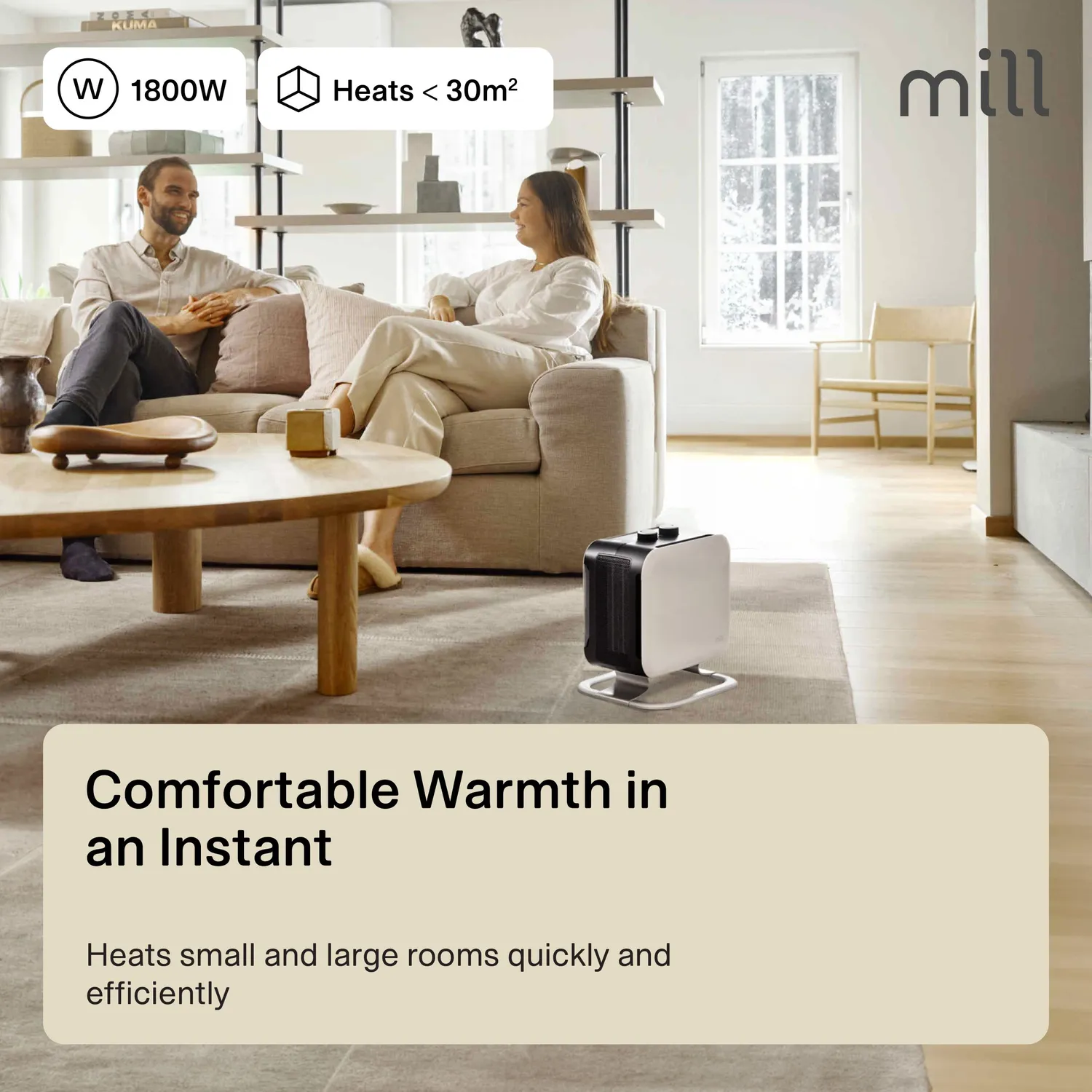 Mill Compact PTC 1800W radiateur soufflant pied alu