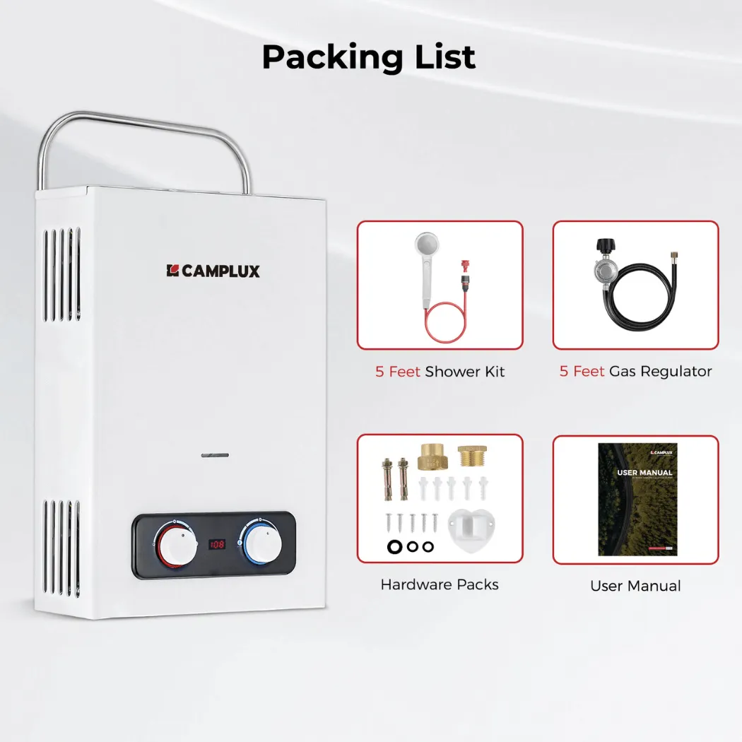 Camplux chauffe-eau gaz portable 1,58 GPM blanc compact