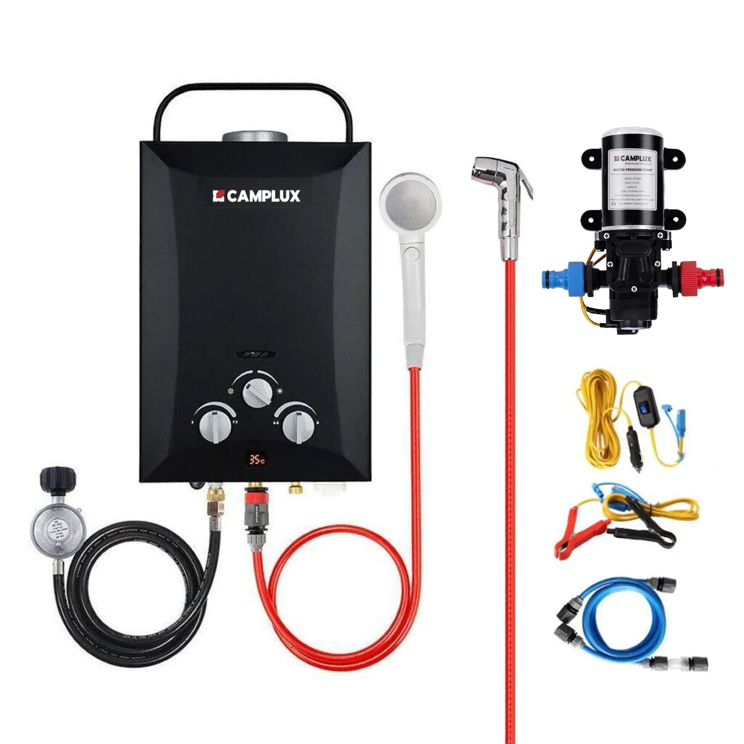 Camplux 8L chauffe-eau gaz portable pompe 6L douchette