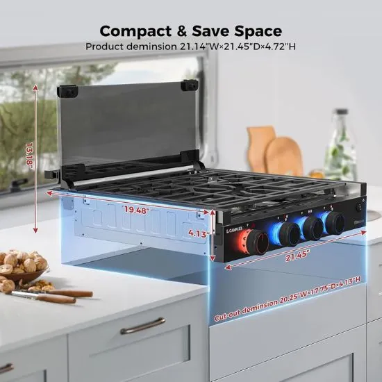 Camplux RV Elite plaque gaz camping-car 3 feux 21 pouces