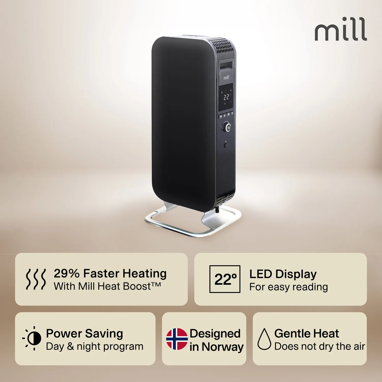 Mill Gentle Air 1000W radiateur bain d'huile noir