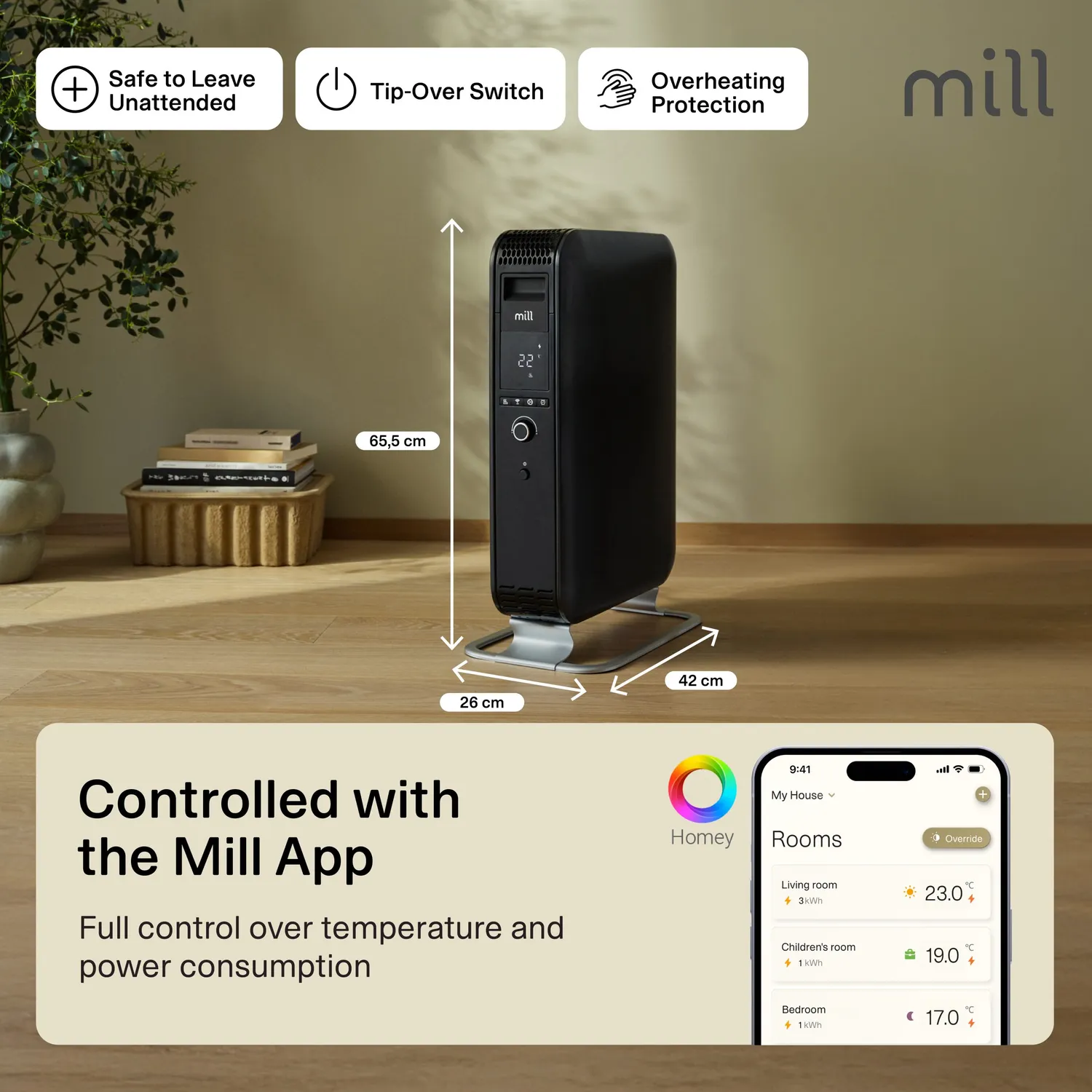 Mill Gentle Air radiateur bain d’huile 2000W noir WiFi