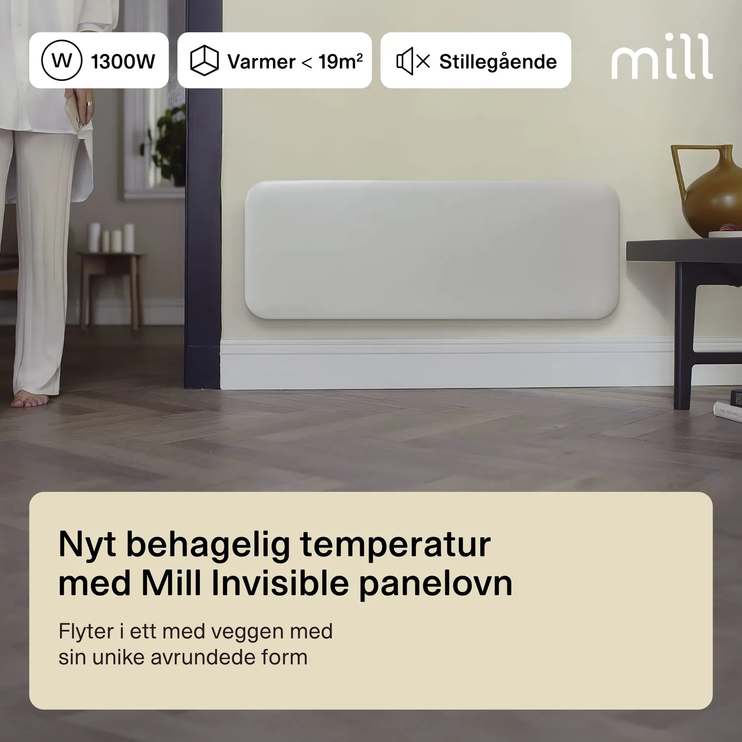Mill Invisible radiateur panneau acier 1300W mural