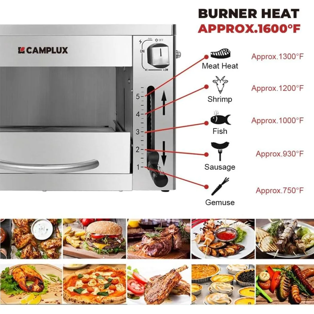 Camplux SG102 grill steak gaz 880°C 3,2kW 5 hauteurs