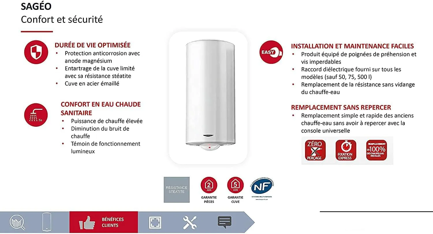 Ariston Hotpoint Sagéo chauffe-eau électrique 100 L stéatite