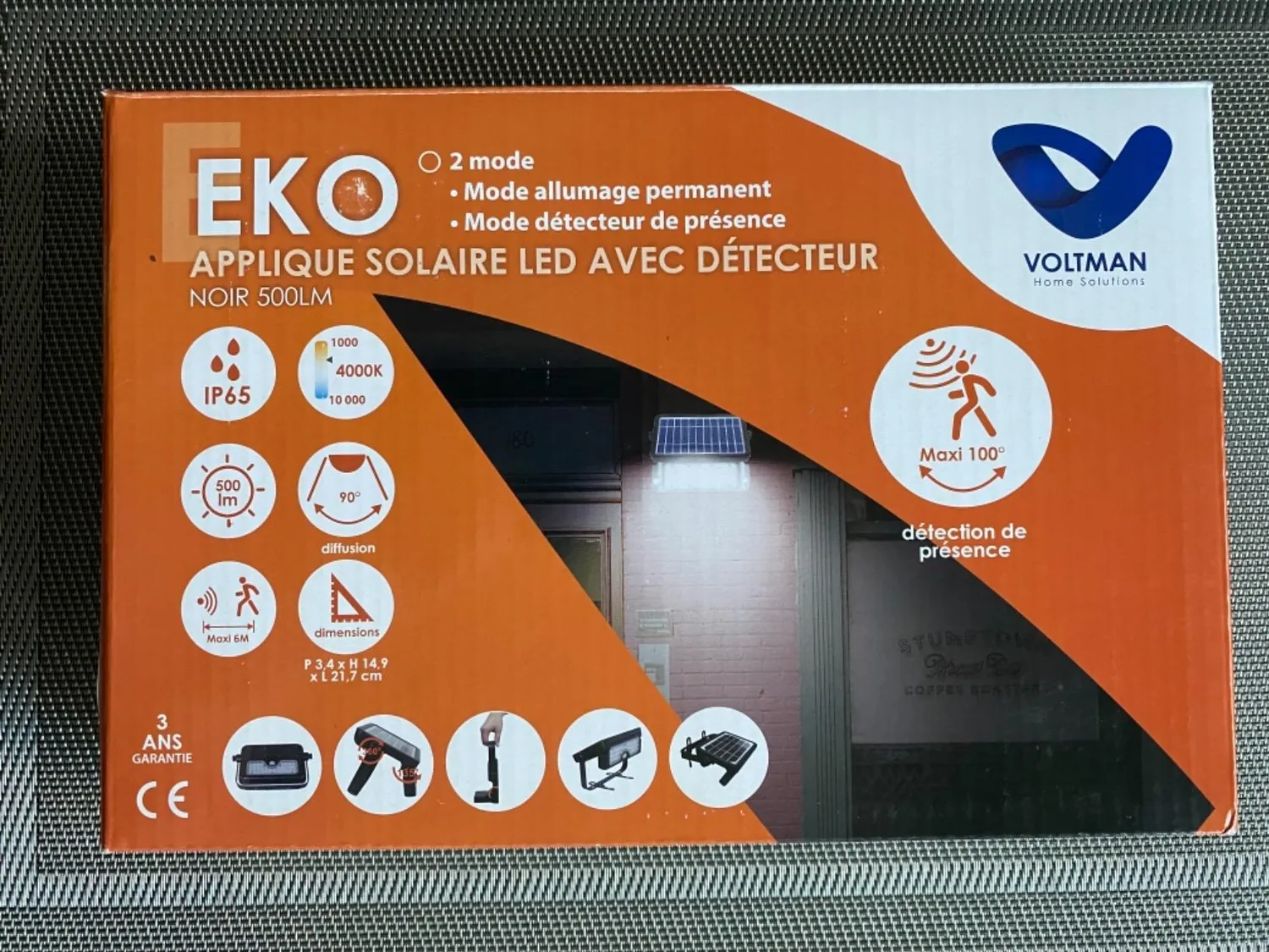 Voltman Eko VOM069212 applique solaire détecteur noir