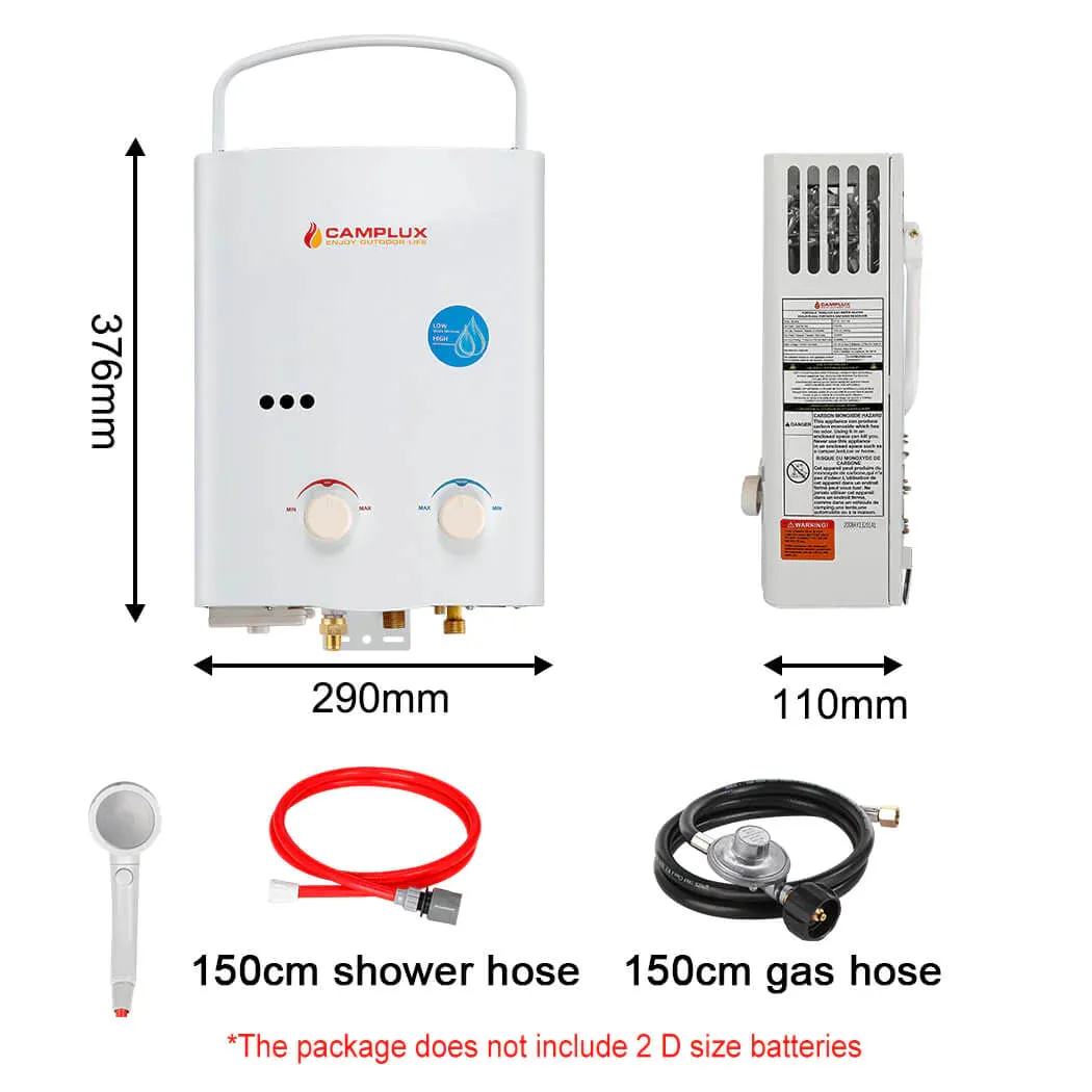 Camplux 5L chauffe-eau portable + pompe eau 6 L