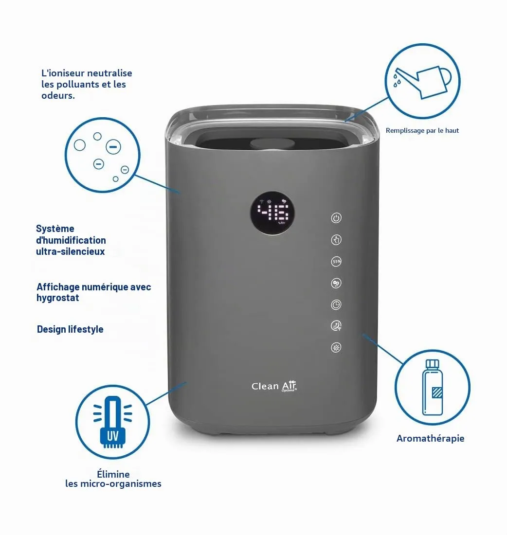 Clean Air Optima CA-605 Smart humidificateur 3,8 L titanium UVC