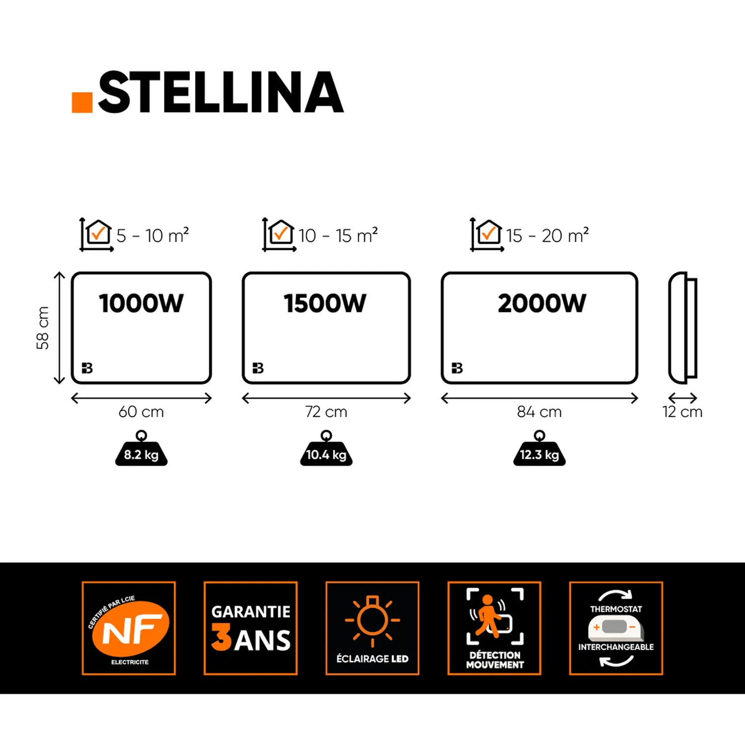 Bestherm Stellina radiateur inertie 1000W détecteur présence