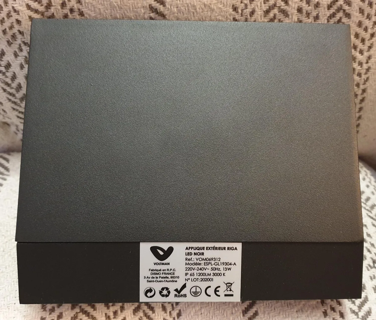 Voltman applique extérieure LED IP65 noire 1200 lm 3000K
