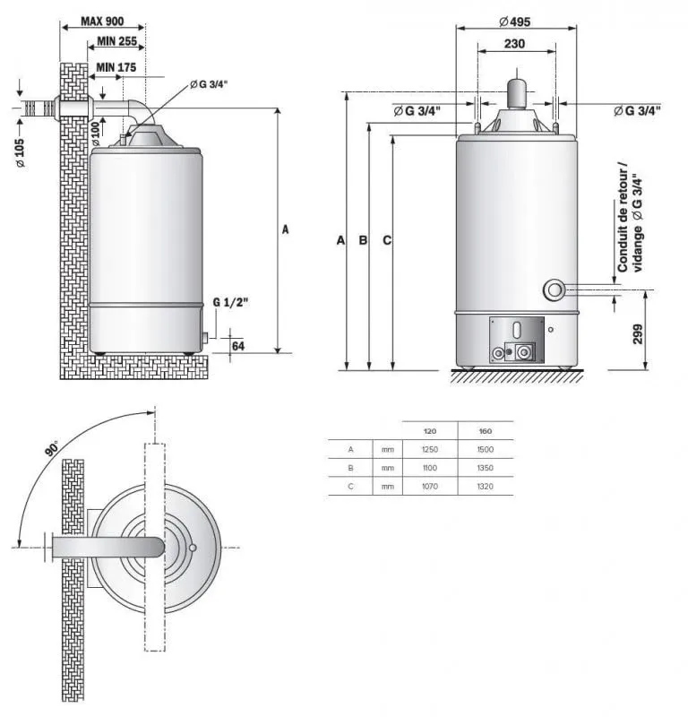 Ariston SGA BF X 160 chauffe-eau gaz sol 155L cheminée