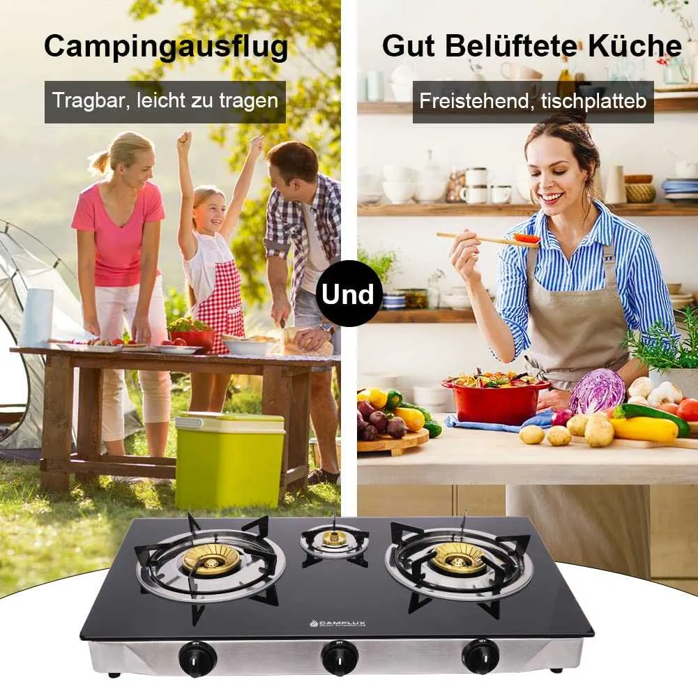 Camplux TC03GB réchaud gaz 3 feux verre 6,25 kW