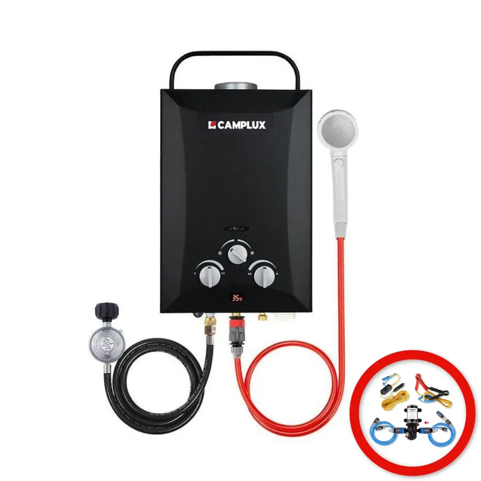 Camplux 8L chauffe-eau gaz portable pompe 6L douchette