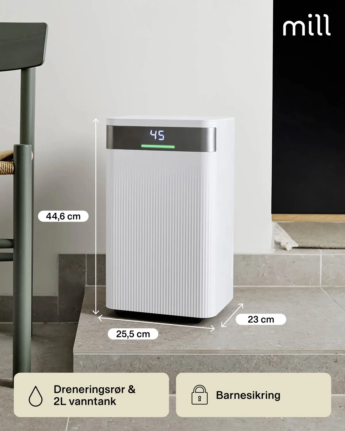 Mill déshumidificateur 12L compact silencieux