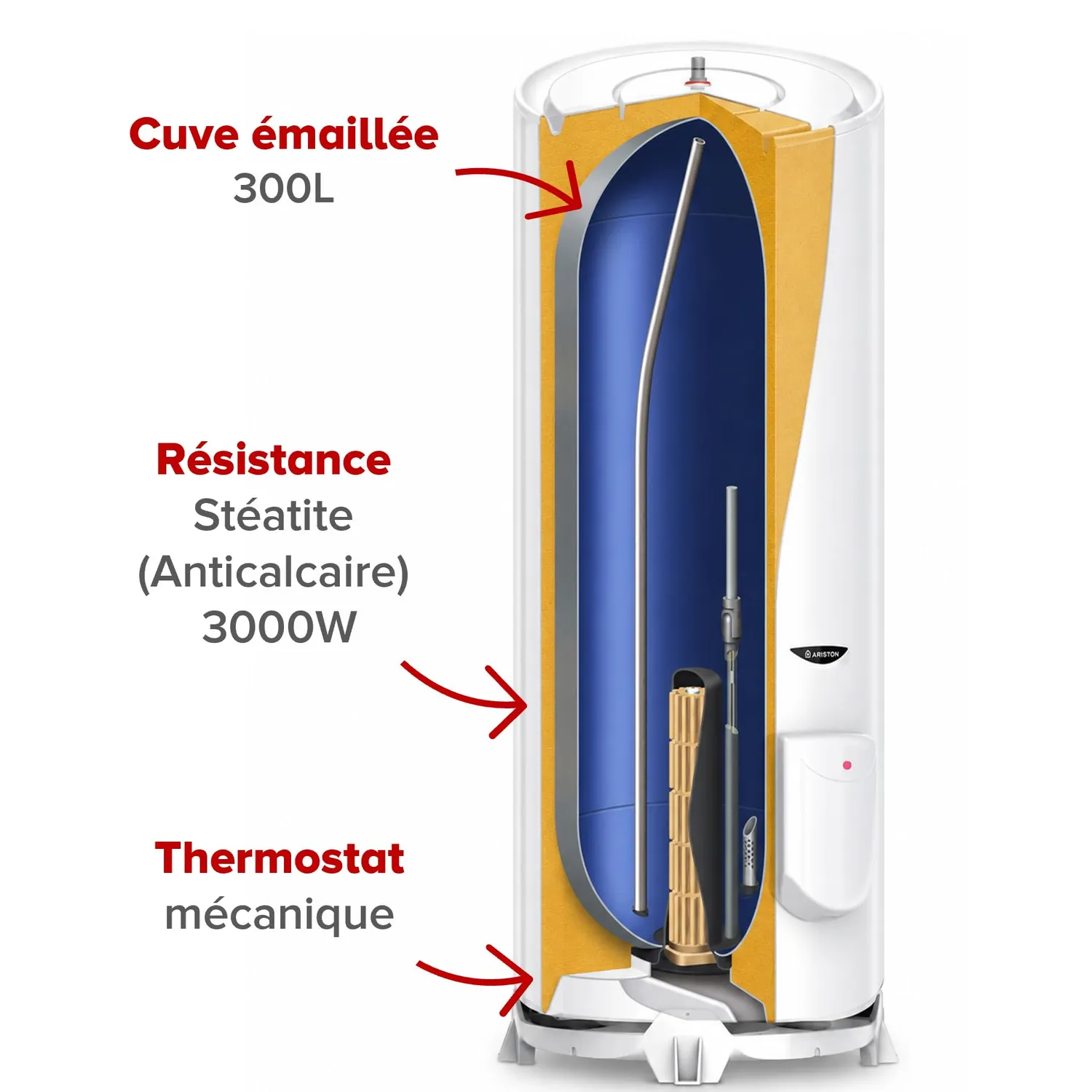 Ariston Sagéo 300L chauffe-eau sol stéatite eau calcaire