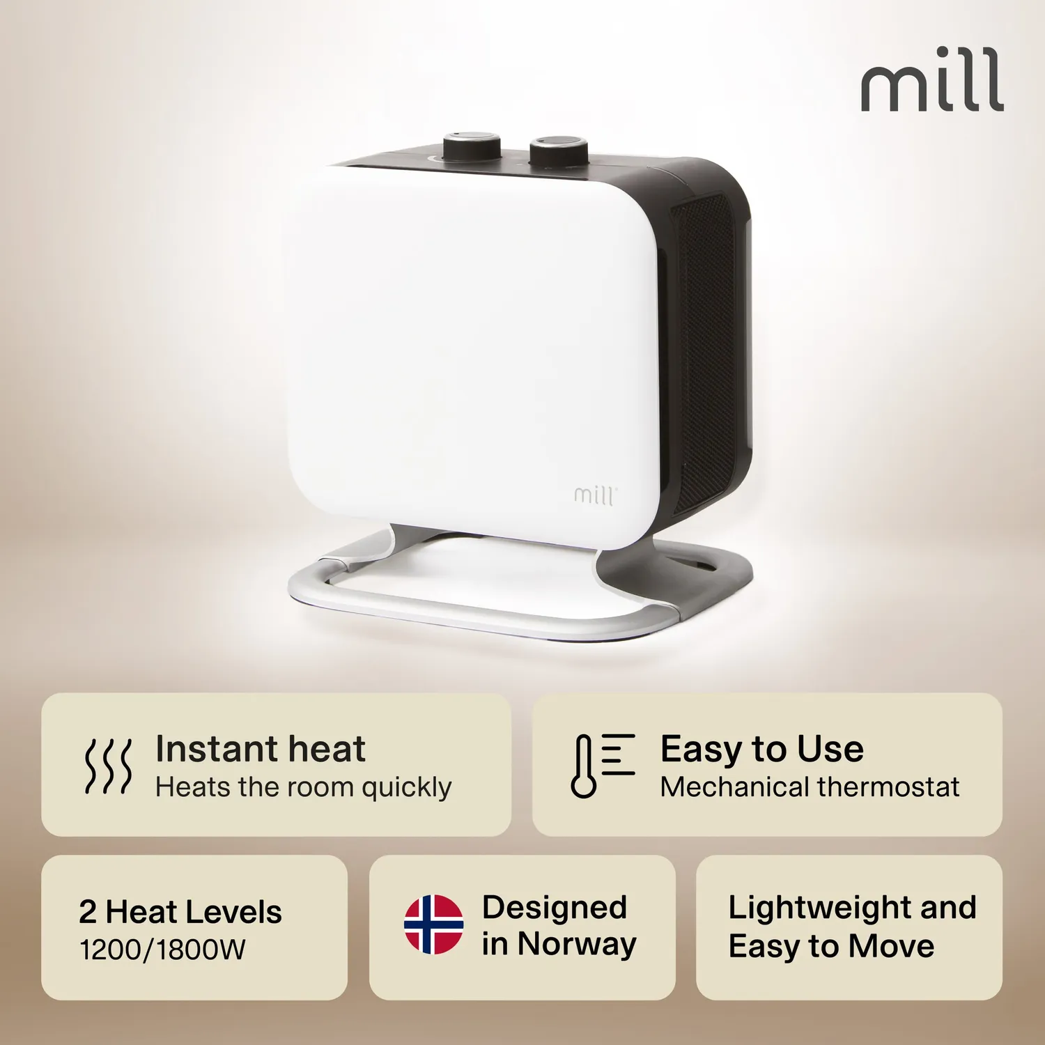 Mill Compact PTC 1800W radiateur soufflant pied alu