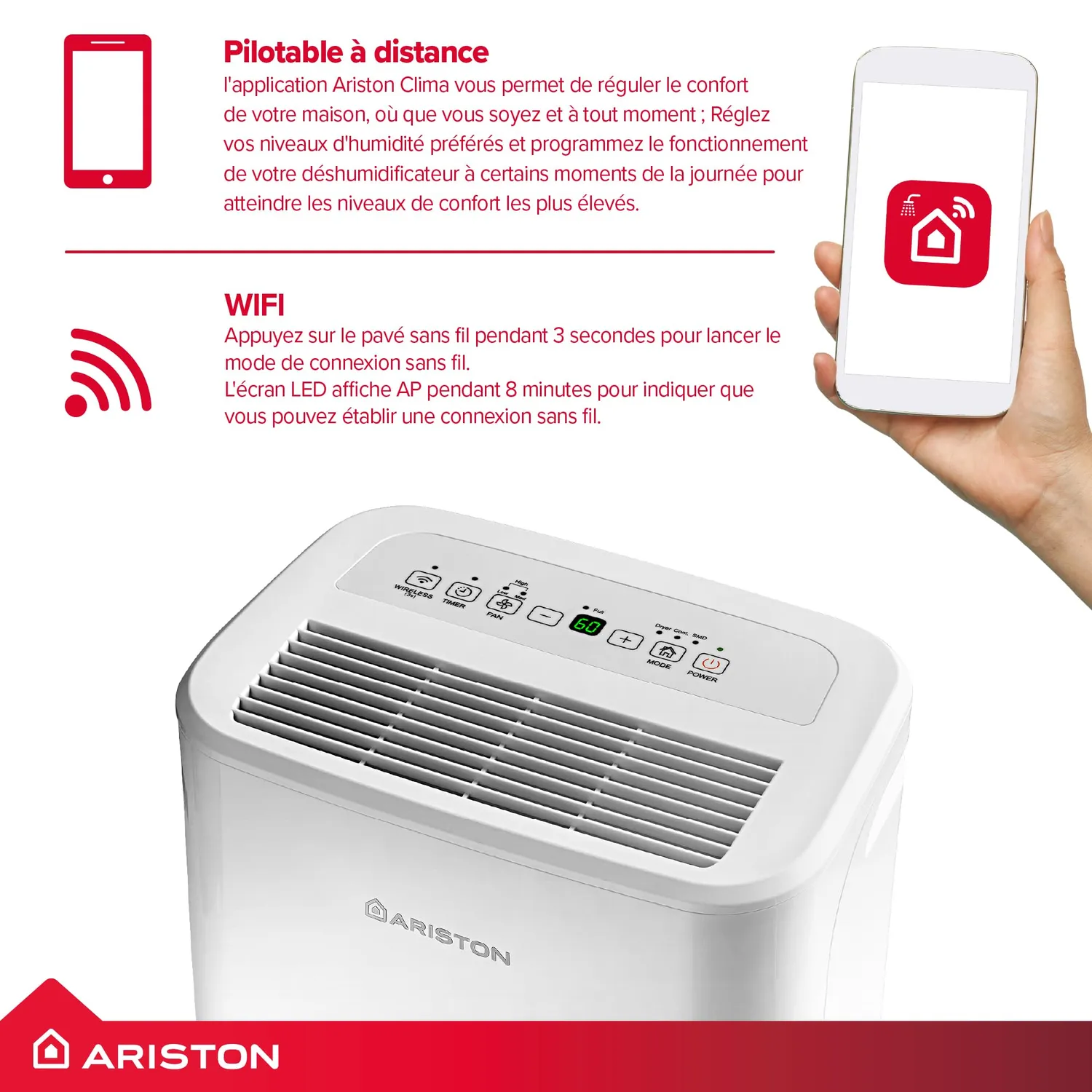 Ariston Deos 16S Net déshumidificateur WiFi 16L connecté