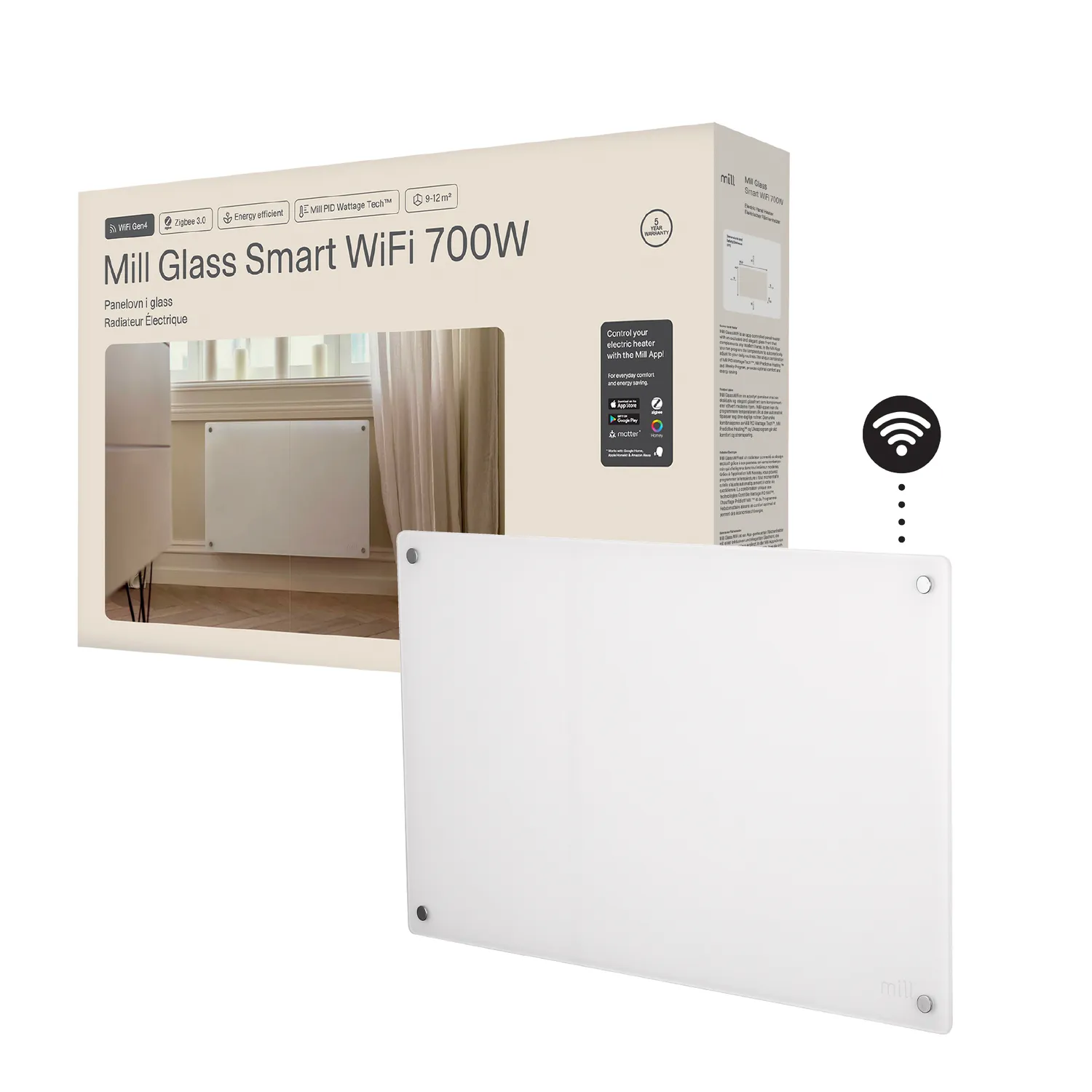 Mill Glass Gen 4 radiateur verre WiFi 700W chaleur douce