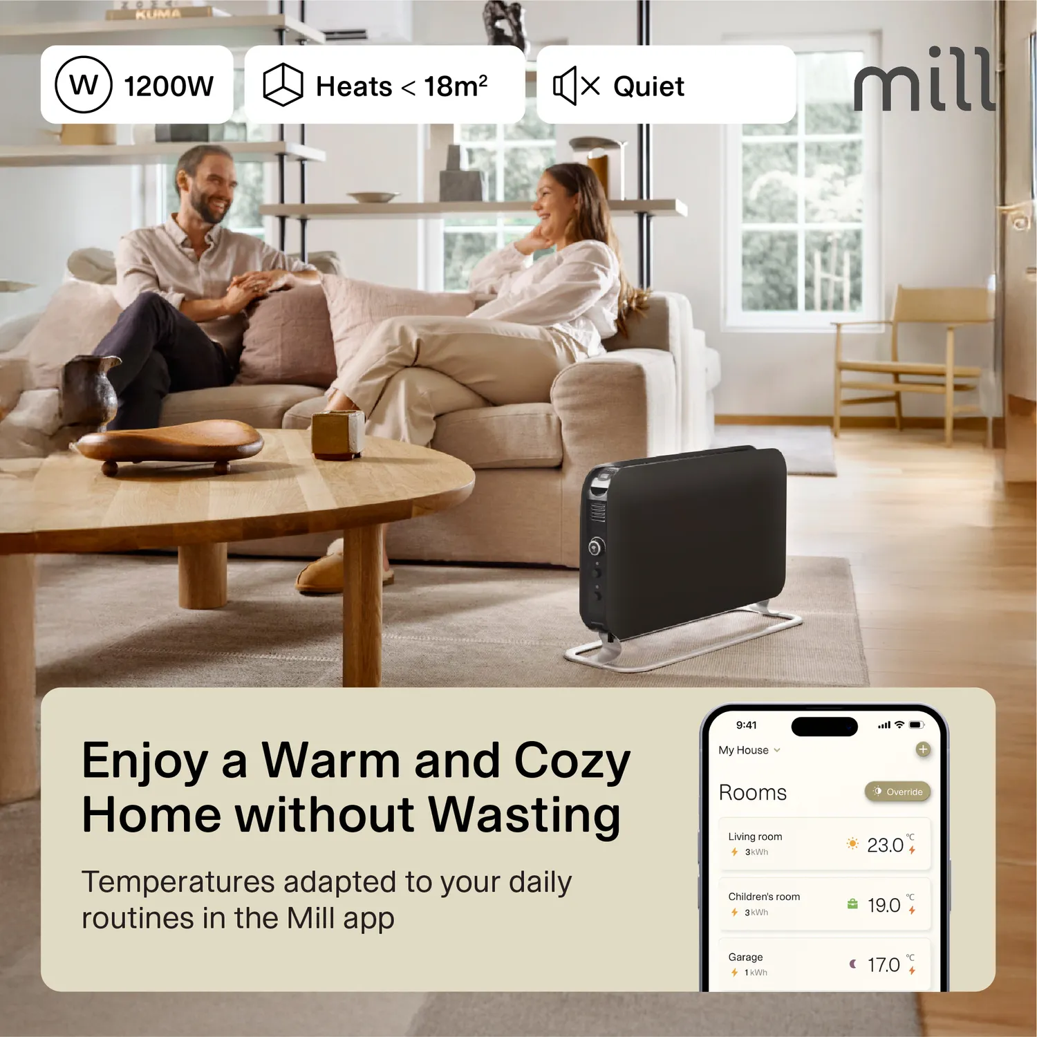 Mill WiFi chauffage d'appoint portable noir 1200W connecté