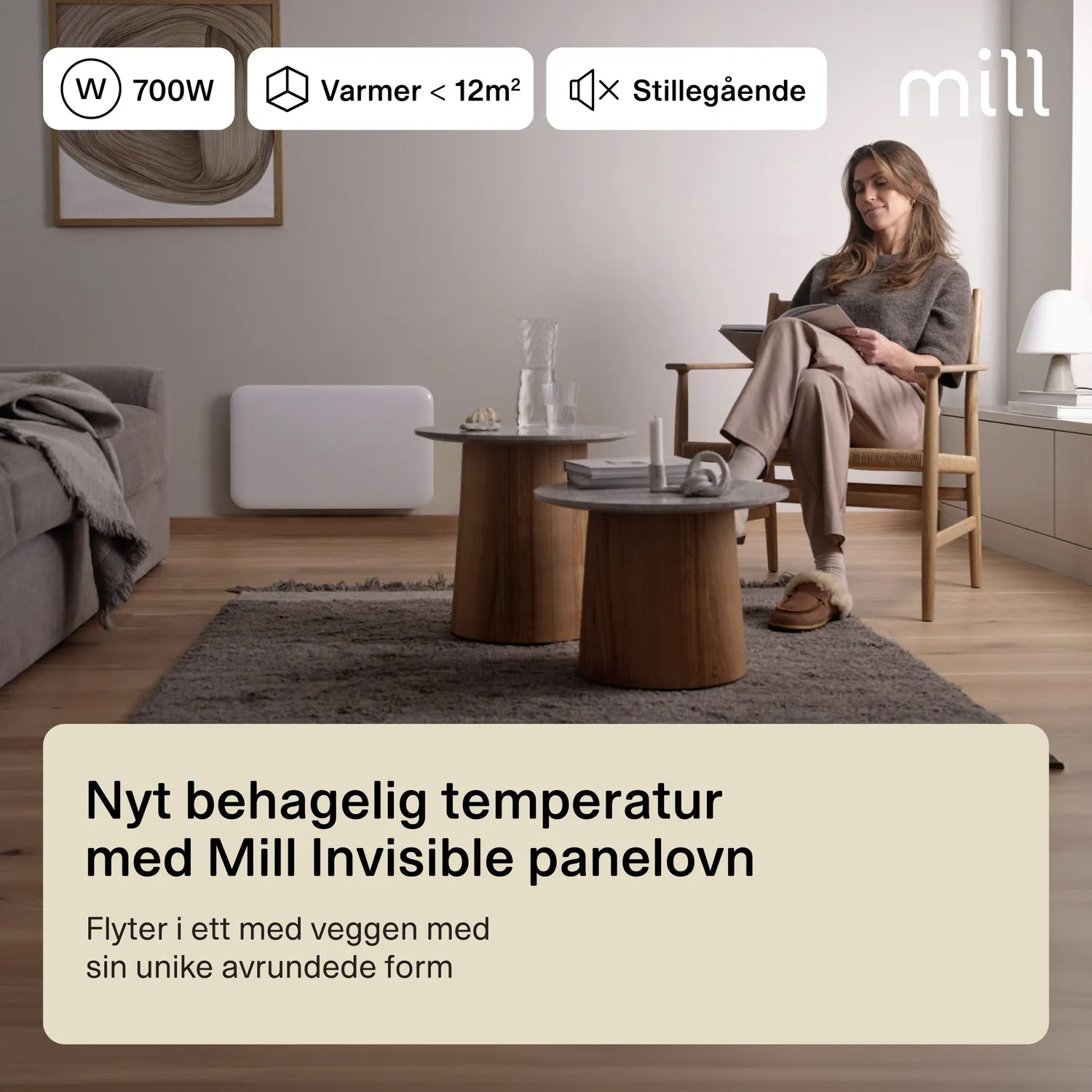 Mill Invisible 700W radiateur panneau mural silencieux
