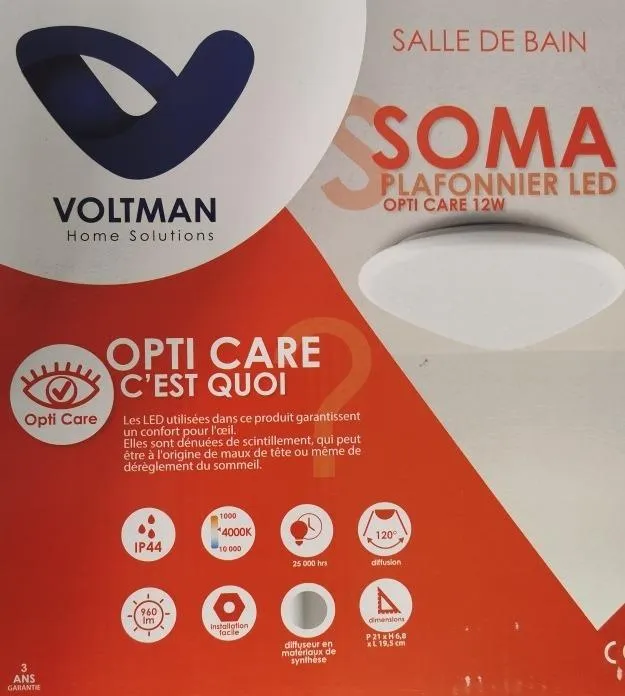 Voltman plafonnier salle de bains IP44 12W blanc 960 lm