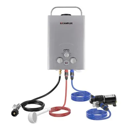 Camplux BW158 chauffe-eau gaz portable 6 L kit pompe argent