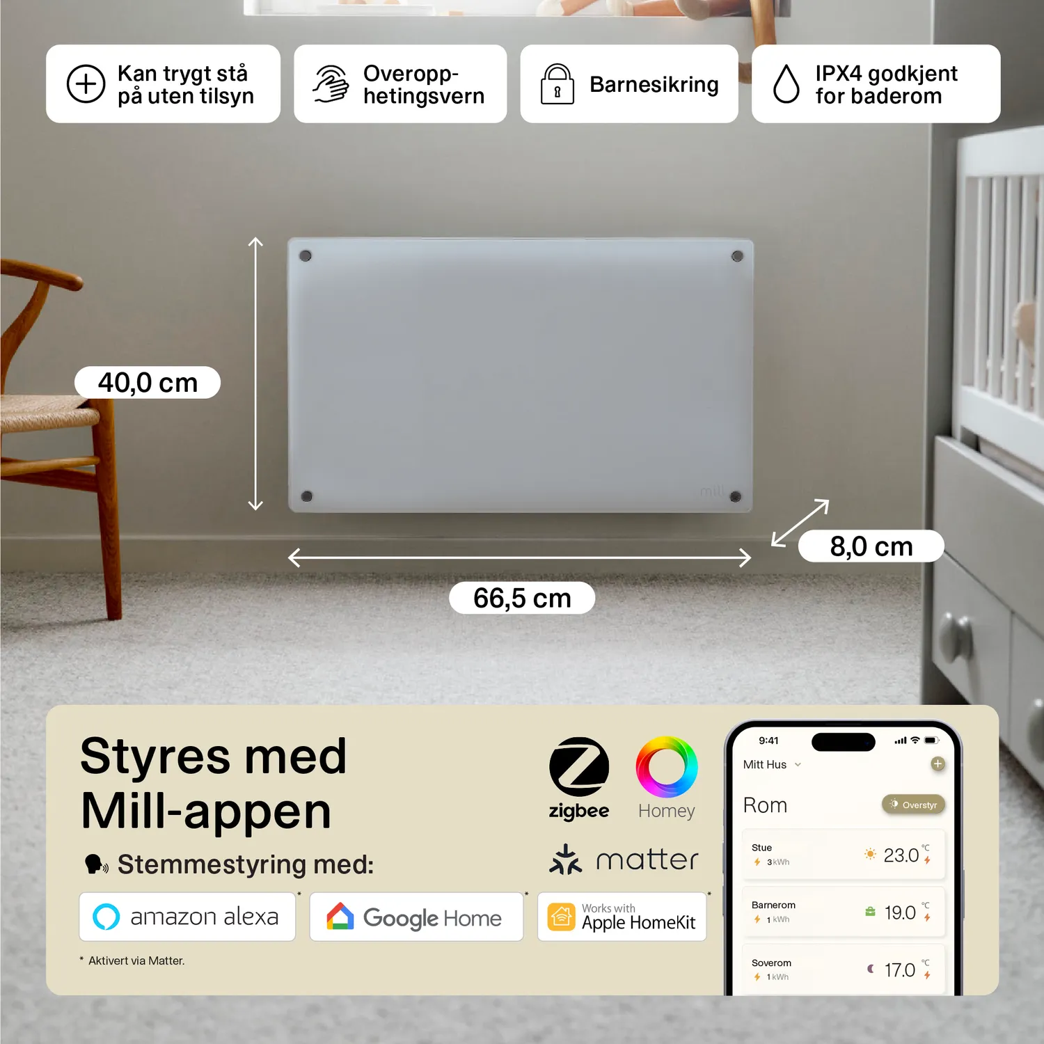 Mill Glass Smart WiFi Gen 4 radiateur panneau verre 600W