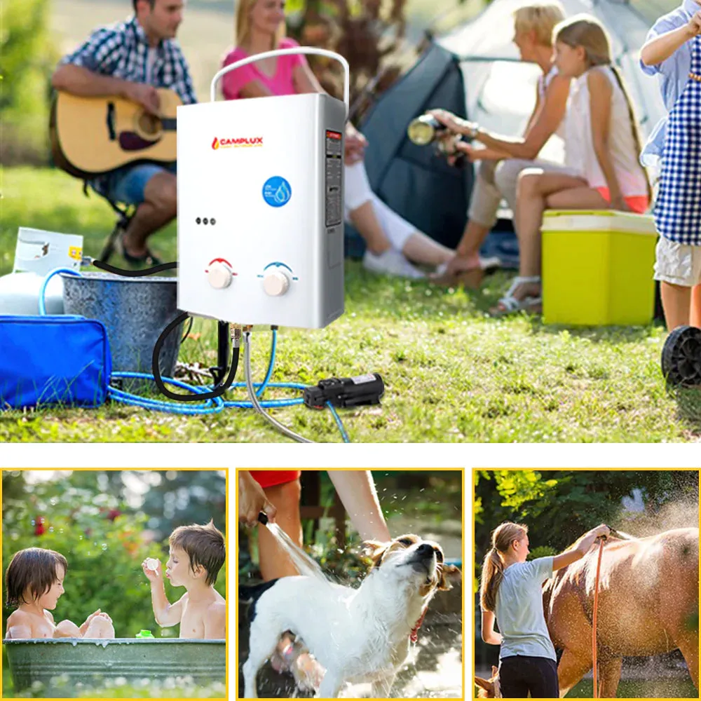 Camplux 5L chauffe-eau gaz portable extérieur + pompe