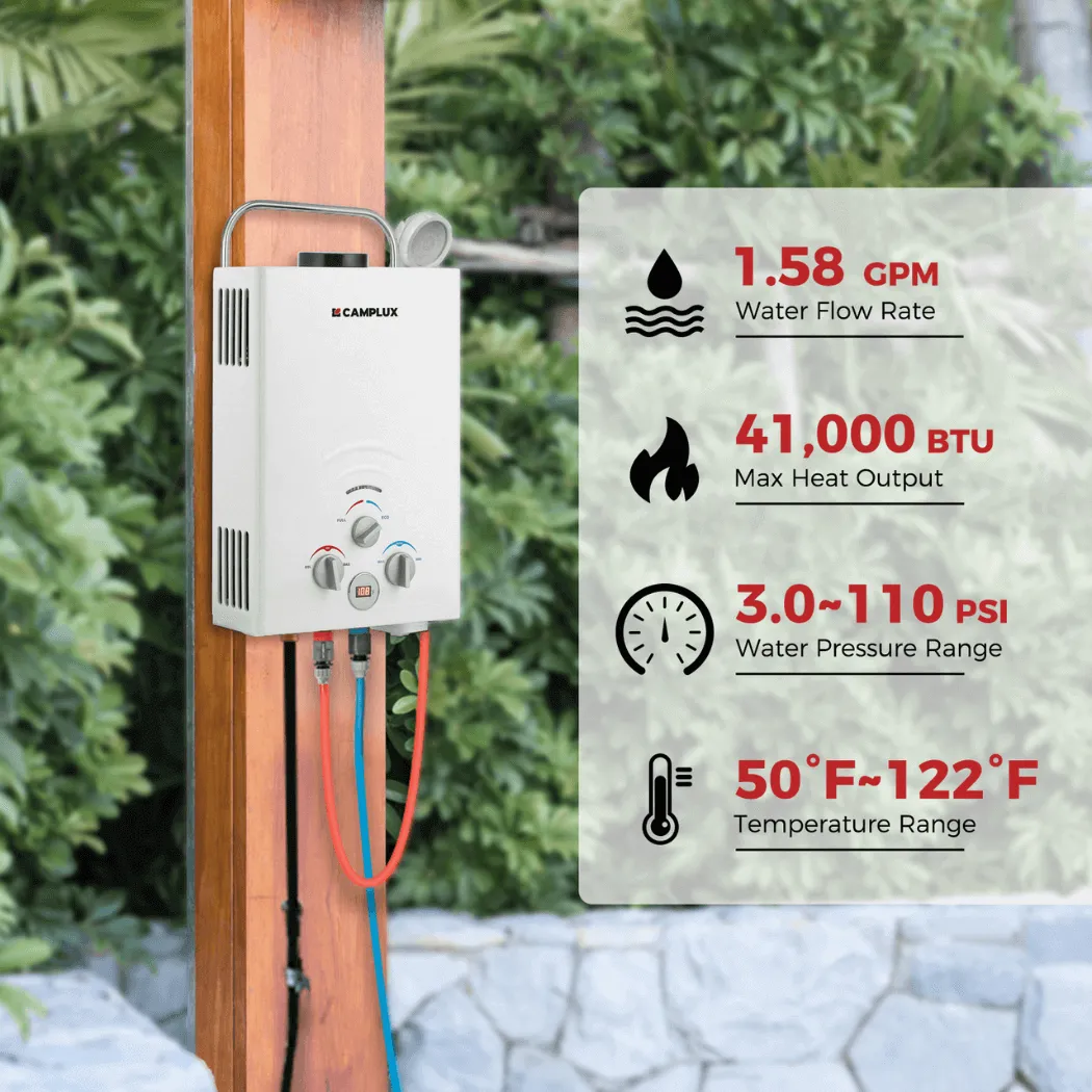 Camplux 1.58 GPM chauffe-eau portable propane blanc 6L