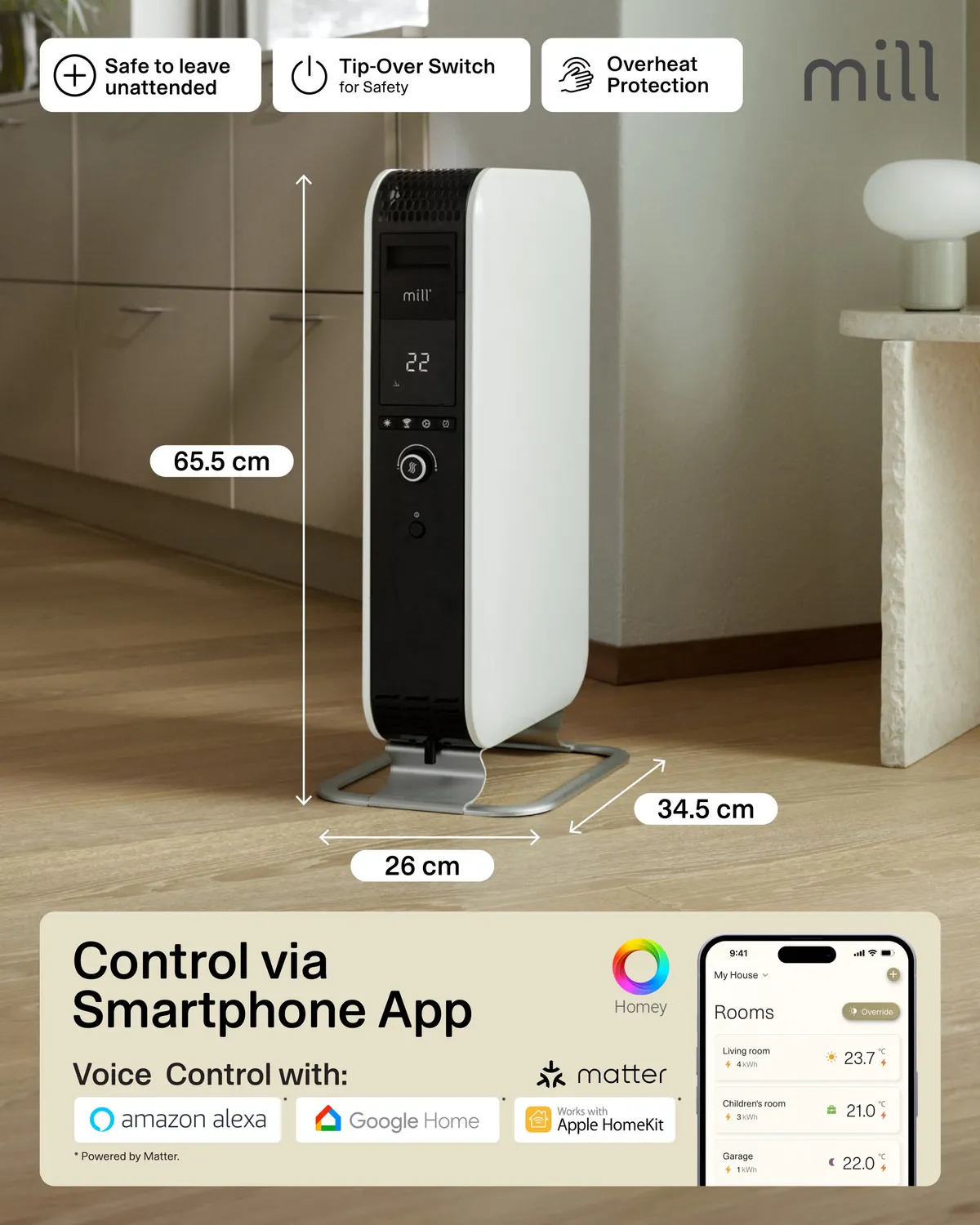 Mill Gentle Air WiFi 1500W radiateur huile connecté