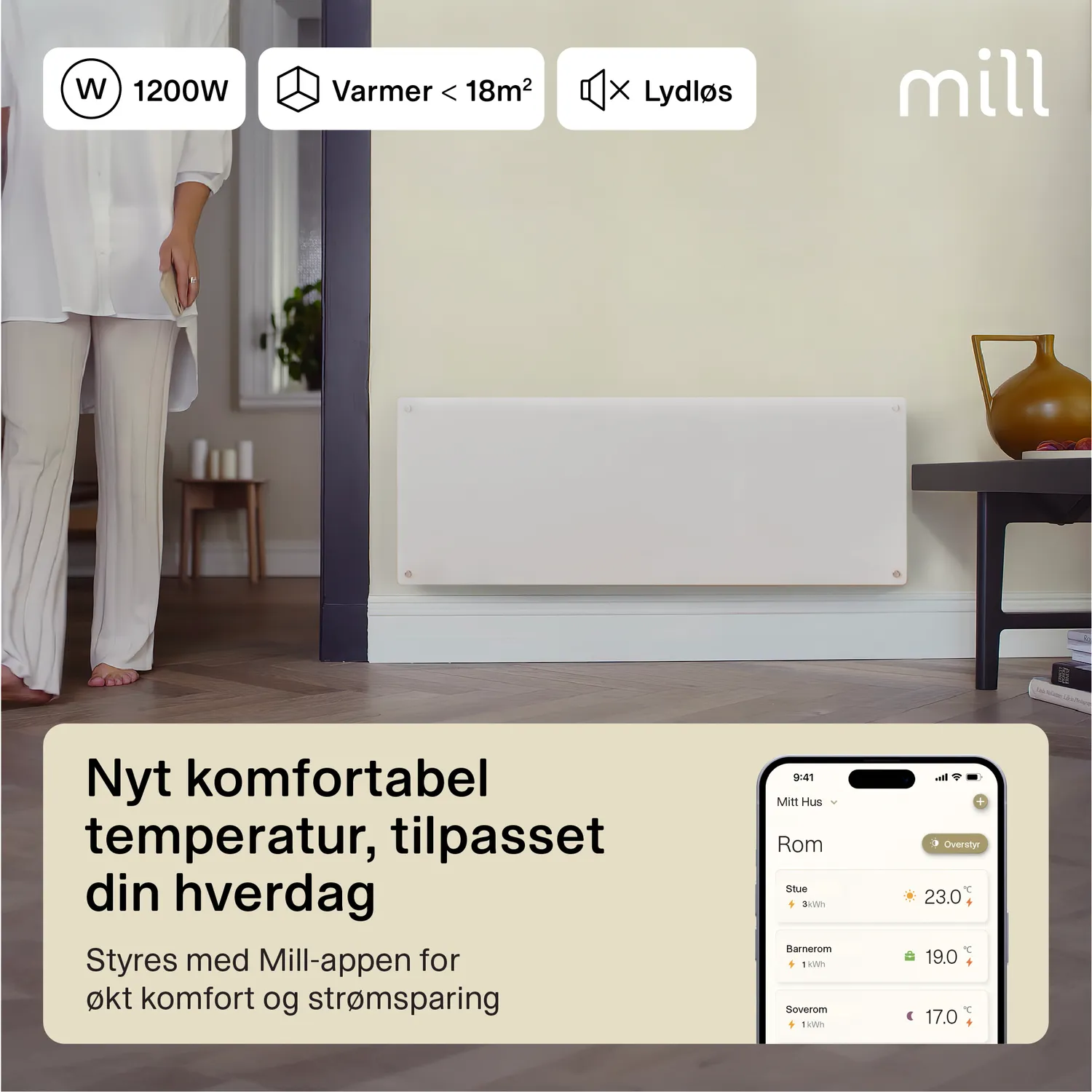 Mill Glass Gen 4 convecteur WiFi 1200W verre