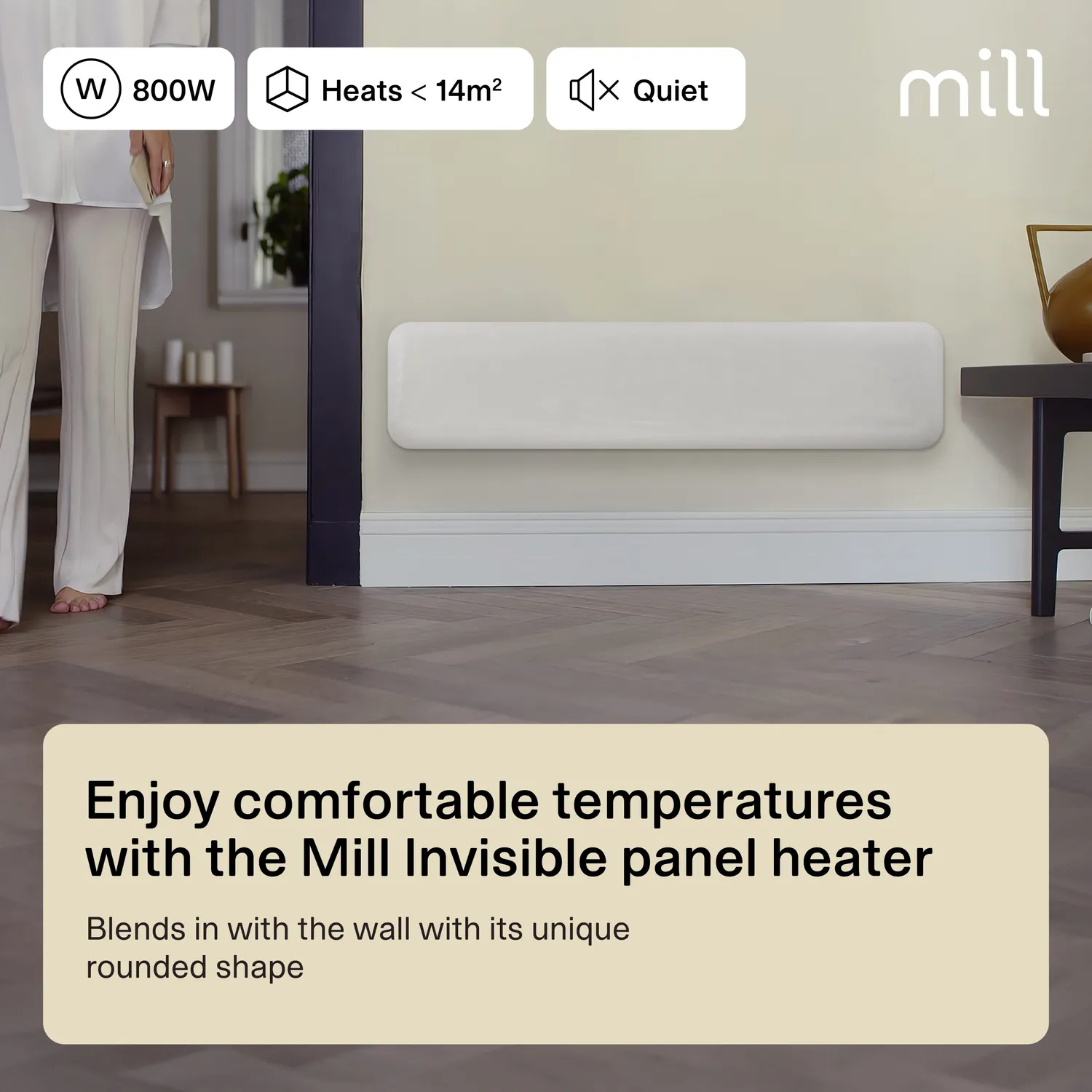 Mill Invisible Low radiateur panneau bas 800W mural