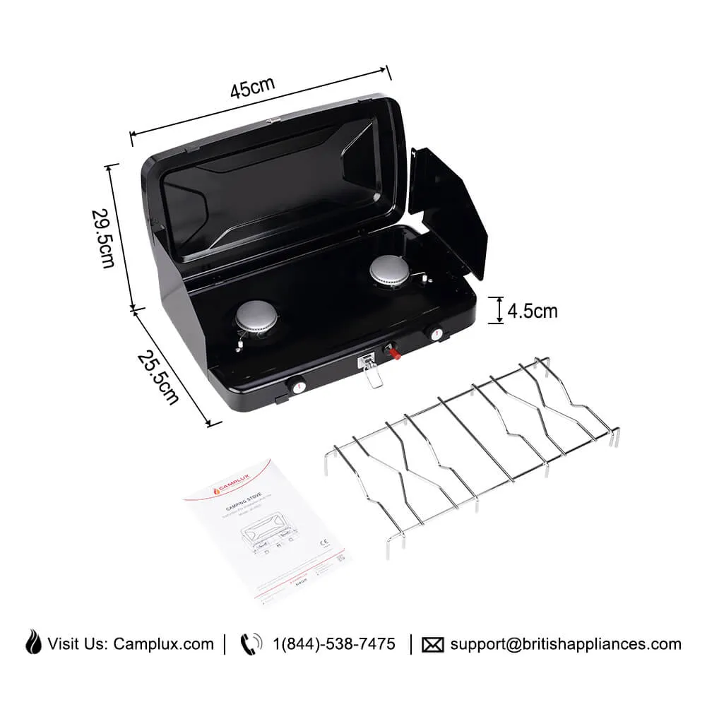 Camplux JK-8620 réchaud camping gaz 2 feux pliable