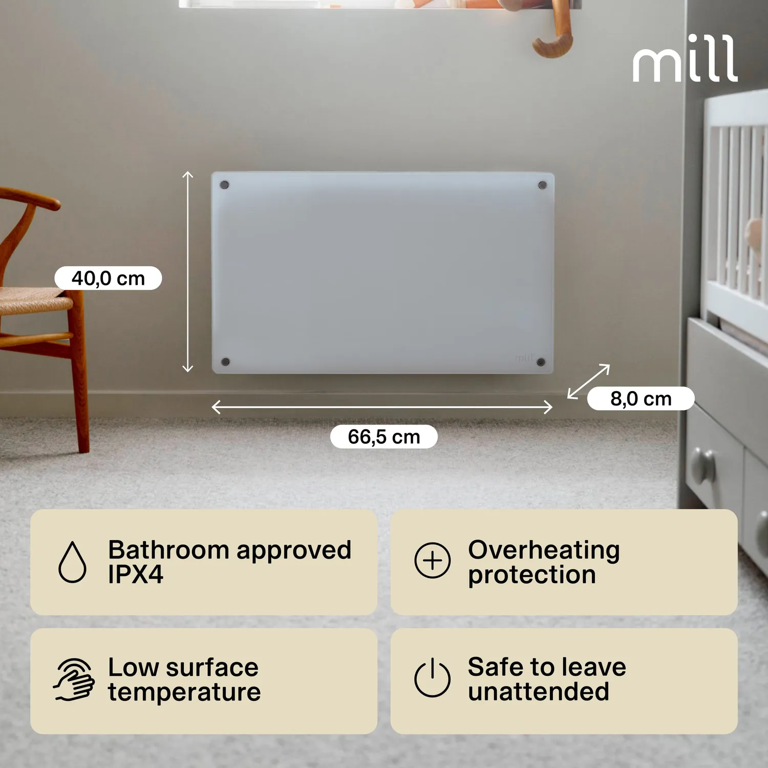 Mill Glass radiateur panneau verre 600W