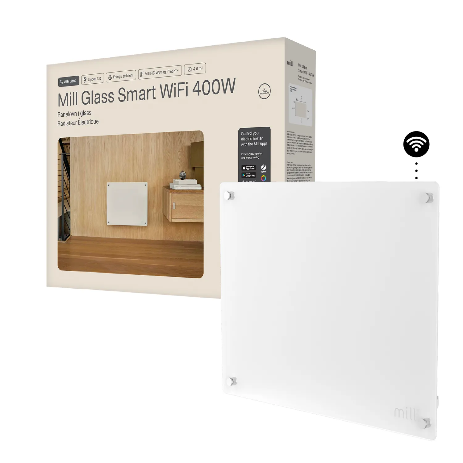 Mill Glass Gen 4 radiateur panneau verre 400W connecté