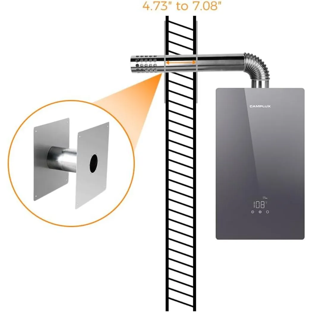 Camplux manchon mural inox 3,15 pouces chauffe-eau gaz