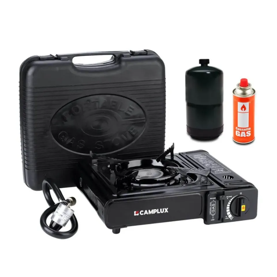 Camplux réchaud camping gaz bi-carburant avec étui