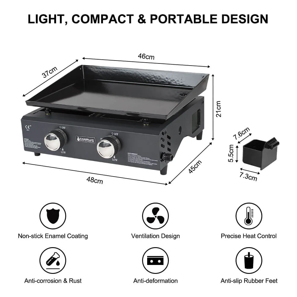 Camplux GP102B plancha grill gaz 2 brûleurs noir